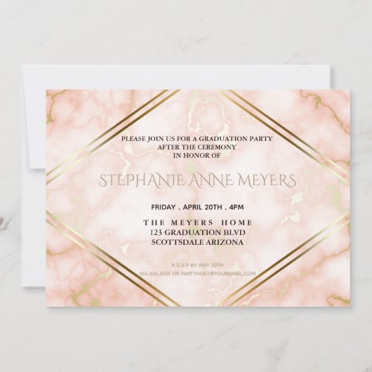 Graduierungspartei Rose Gold-Marmor Einladung (Rückseite)