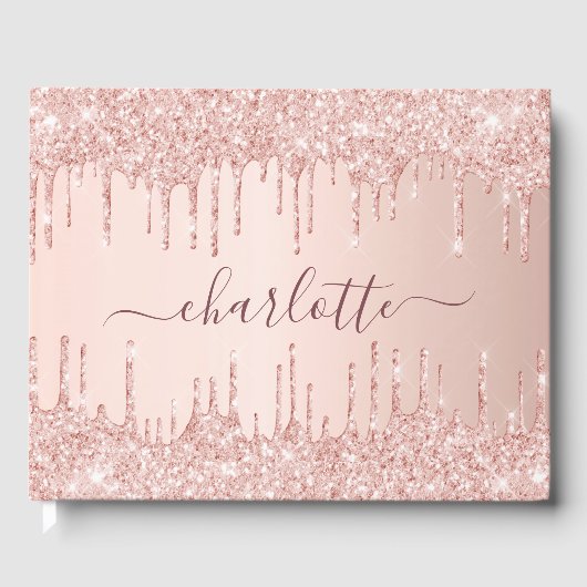 Graduierungspartei Rose Gold rosa Tropfen Name Gästebuch (Vorderseite)