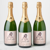 Graduierungspartei Rose Goldenes Foto Schaumweinetikett (Flaschen)