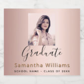 Graduierungspartei Rose Goldenes Foto Schaumweinetikett (Einzelnes Label)