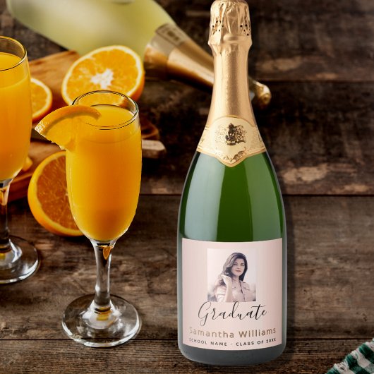 Graduierungspartei Rose Goldenes Foto Schaumweinetikett