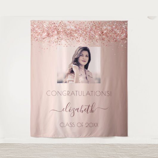 Graduierungspartei Rose Goldenes Rosa Foto Wandteppich (Vorderseite)