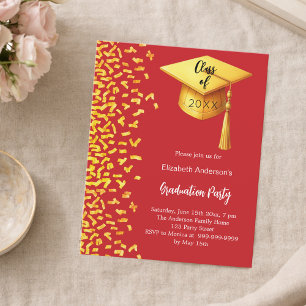Graduierungspartei Rotes Gold Konfetti Einladung