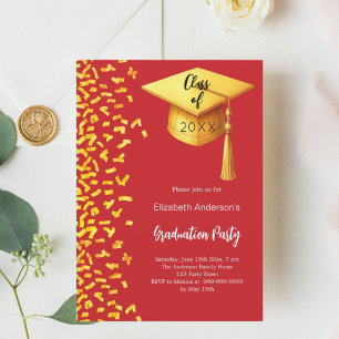 Graduierungspartei Rotgold Konfetti Einladung