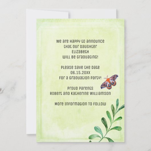 Graduierungspartei Rustikales Zeichen Save the Dat Einladung (Rückseite)