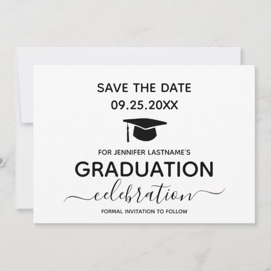 Graduierungspartei Save the Date Minimal Einladung (Vorderseite)