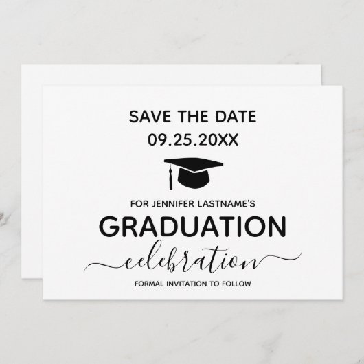 Graduierungspartei Save the Date Minimal Einladung (Vorne/Hinten)