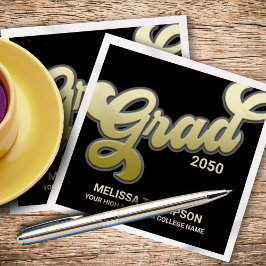 Graduierungspartei Schwarz-Gold-Typografie Serviette