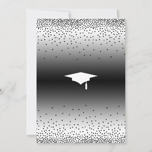 Graduierungspartei Schwarz-Weiß Ombre Confetti Einladung (Rückseite)