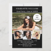 Graduierungspartei Schwarz-weißes Foto Collage Einladung (Vorderseite)