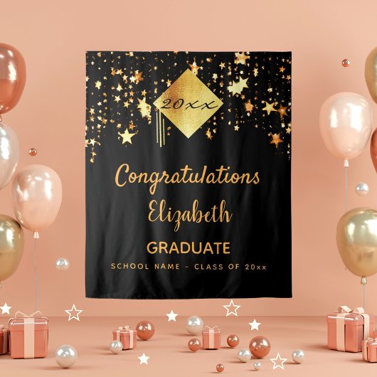 Graduierungspartei schwarze goldene Sterne Absolve Wandteppich