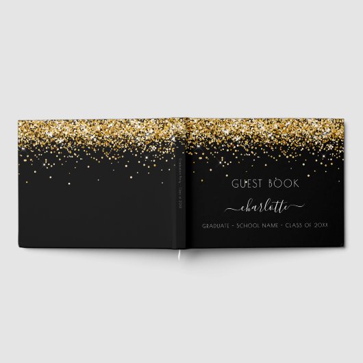 Graduierungspartei Schwarzer Glitzer Gästebuch (Voll)