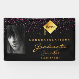 Graduierungspartei Schwarzes lila Gold Foto Banner