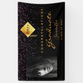 Graduierungspartei Schwarzes lila Gold Foto Banner (Vertikal)