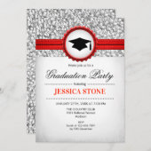 Graduierungspartei - Silver White Red Einladung (Vorne/Hinten)