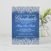 Graduierungspartei Sparkling Glitzer Blau Einladung (Stehend Vorderseite)