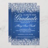Graduierungspartei Sparkling Glitzer Blau Einladung (Vorne/Hinten)