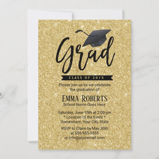 Graduierungspartei Typografie Moderner Gold Glitze Einladung (Vorderseite)