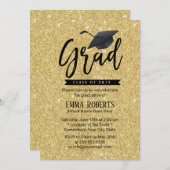 Graduierungspartei Typografie Moderner Gold Glitze Einladung (Vorne/Hinten)