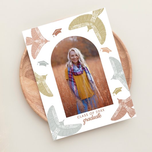 Graduierungspartei | Vogel Boho Folk Art Ankündigungspostkarte