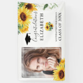 Graduierungspartei Wasserfarben Sonnenblumen Foto Banner (Vertikal)