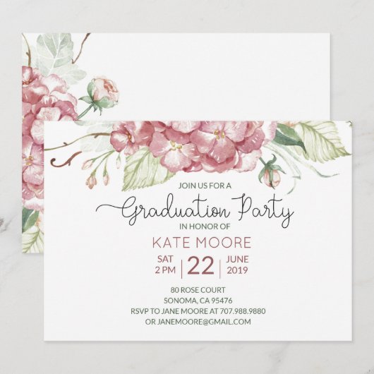 Graduierungspartei Wasserfarbenflorale Einladung (Vorne/Hinten)