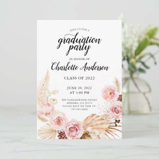 Graduierungspartei Wasserfarbenrot Rosa Bläschen Einladung (Stehend Vorderseite)