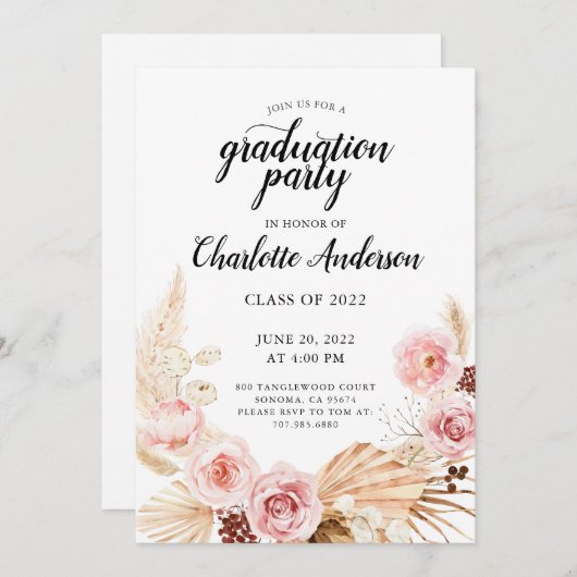 Graduierungspartei Wasserfarbenrot Rosa Bläschen Einladung (Vorne/Hinten)