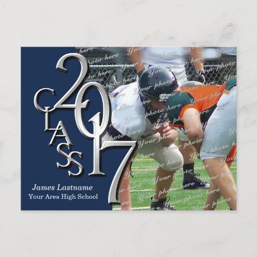 Graduierungsparty 2017 mit Foto Blue Einladungspostkarte (Vorderseite)