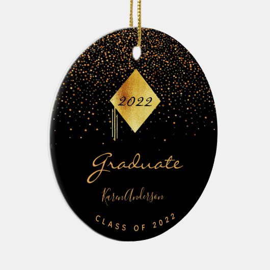 Graduierungsparty 2022 Graduierte schwarze Goldkap Keramik Ornament (Rechts)