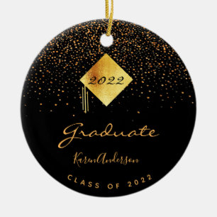 Graduierungsparty 2022 Graduierte schwarze Goldkap Keramik Ornament
