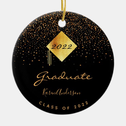 Graduierungsparty 2022 Graduierte schwarze Goldkap Keramik Ornament (Vorne)