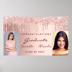 Graduierungsparty 2023 Foto Rose Gold Glitzer Trop Poster