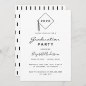 Graduierungsparty 2024 Moderner Schwarz-weißer Top Einladung (Vorne/Hinten)