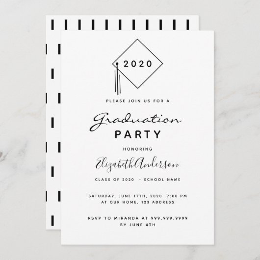 Graduierungsparty 2024 Moderner Schwarz-weißer Top Einladung (Vorne/Hinten)