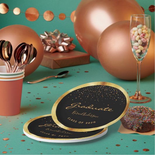 Graduierungsparty 2025 Absolvent schwarzes Gold Pappteller (Multi)