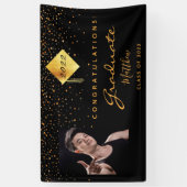 Graduierungsparty 2025 Foto Goldbarren Konfetti Banner (Vertikal)