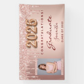 Graduierungsparty 2025 Foto Rose Gold Glitzer Trop Banner (Vertikal)