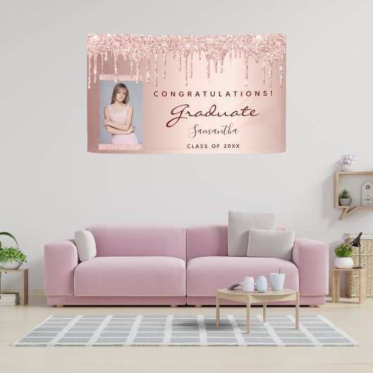 Graduierungsparty 2025 Foto Rose Gold Tropfen Banner