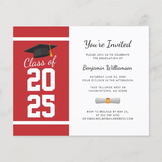 Graduierungsparty 2025 Moderne, einfache Einladung (Vorderseite)