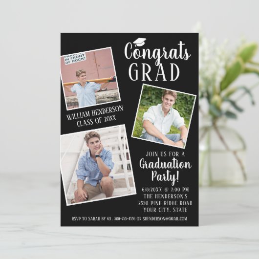 Graduierungsparty 3 Fotos Bearbeitbare Farbstreife Einladung (Stehend Vorderseite)