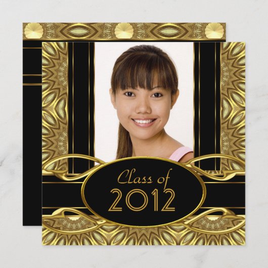 Graduierungsparty Abstrakt Black Gold Girl Einladung (Vorne/Hinten)