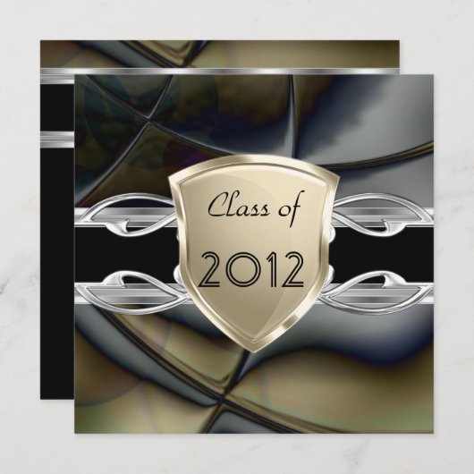 Graduierungsparty Abstrakt Black Gold Silver Einladung (Vorne/Hinten)
