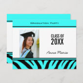 Graduierungsparty Aqua Zebra Einladung (Vorne/Hinten)