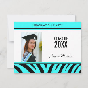 Graduierungsparty Aqua Zebra Einladung