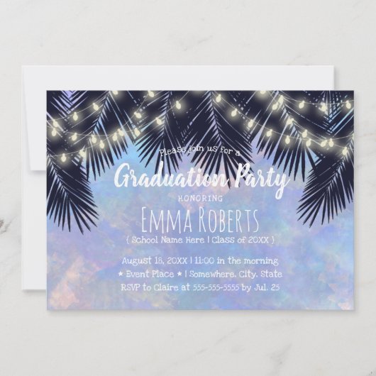 Graduierungsparty Beach Palm Tree Wasserfarbe Einladung (Vorderseite)