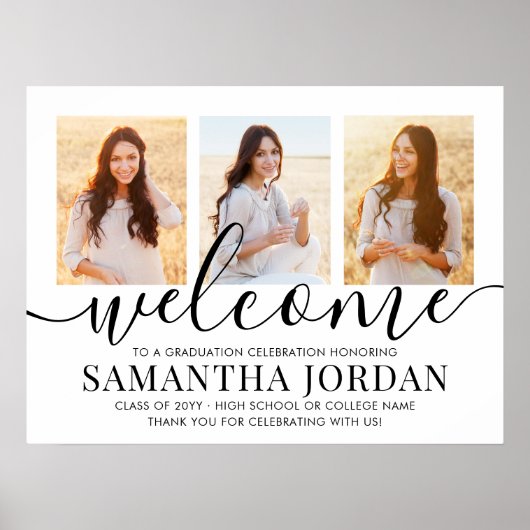 Graduierungsparty Begrüßung 3 FotoCollage Weiß Poster (Vorne)