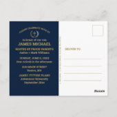 Graduierungsparty Bible Verse Foto Blue Gold Postkarte (Rückseite)