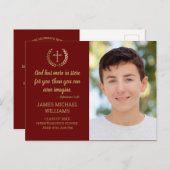 Graduierungsparty Bible Verse Foto Maroon Gold Postkarte (Vorne/Hinten)