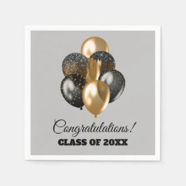 Graduierungsparty Black and Gold Balloons Gray Serviette
